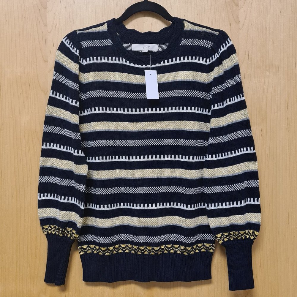 LOFT NWOT Shimmer Striped Pointelle Sweater M